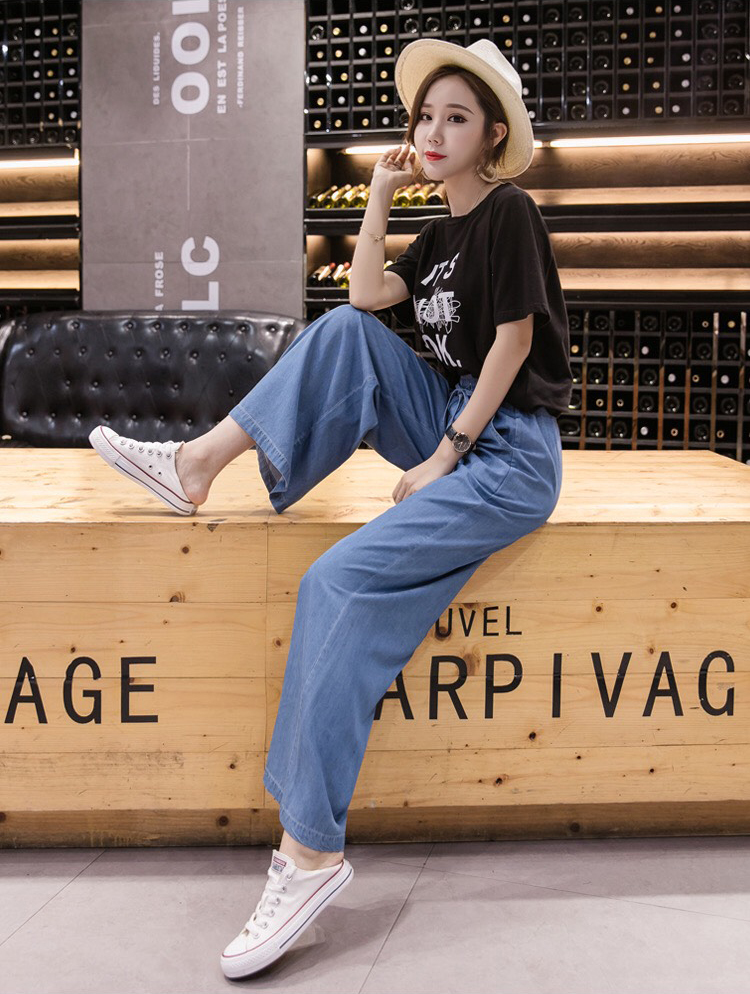 QUẦN DENIM ỐNG RỘNG LƯNG THUN